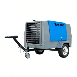 Industrial SAC185 SAC125 Portable Diesel Screw Air Compressor 185cfm 120cfm 7Bar 100PSI Mobile Towable Silent Air Compressor for Sandblasting Mining Road Construction