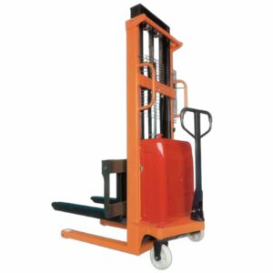 Semi-Electric Pallet Stacker 1.5 Ton 2 Ton Battery Powered Hand Push Forklift 1.6m-3.5m High Lift Industrial Warehouse Loading Crane with Adjustable Forks 48V
